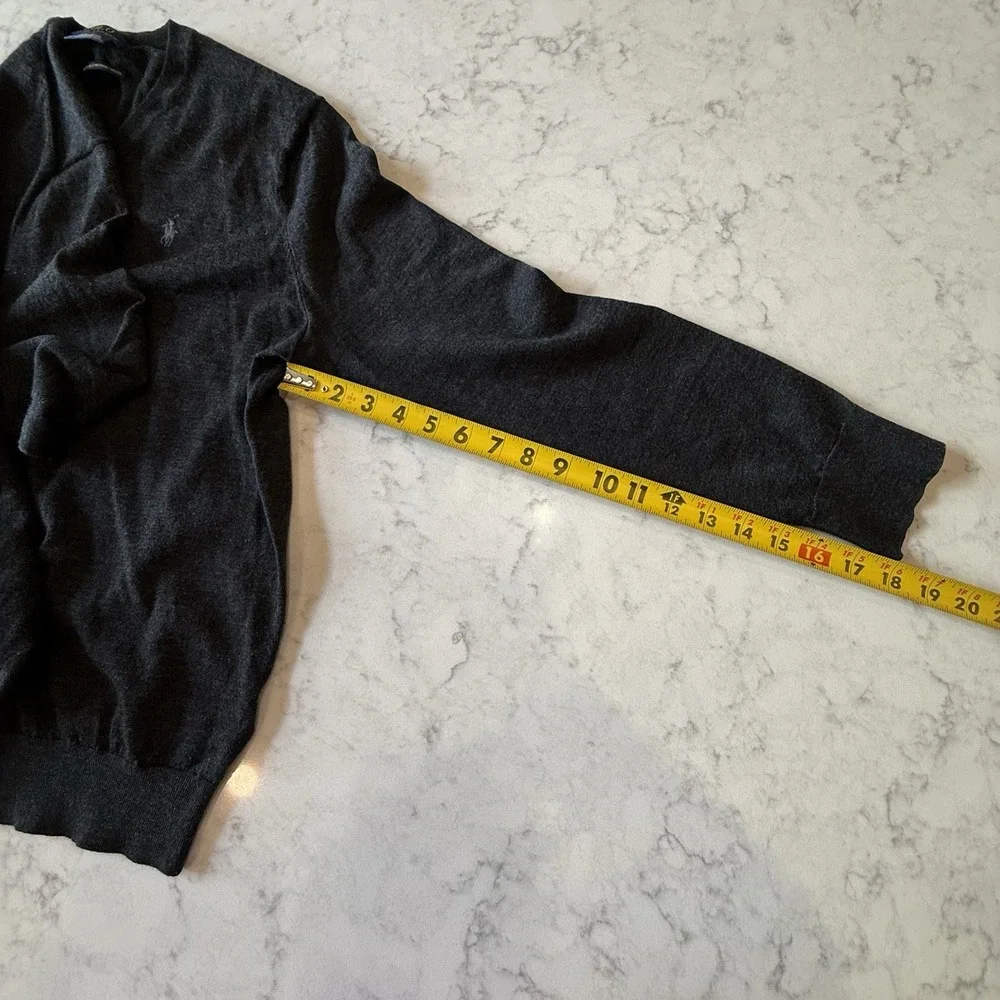 POLO Ralph Lauren Washable Merino Wool V-neck Sweater Large Gray Graphite